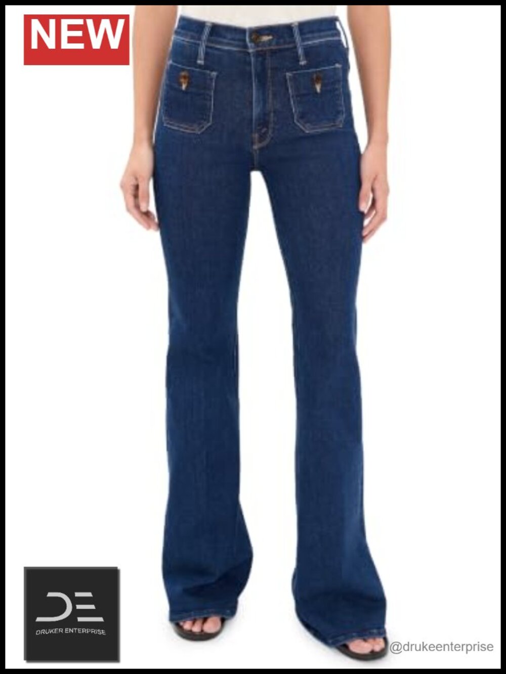 Mid-Rise Stretch Denim Patch Pocket Jeans